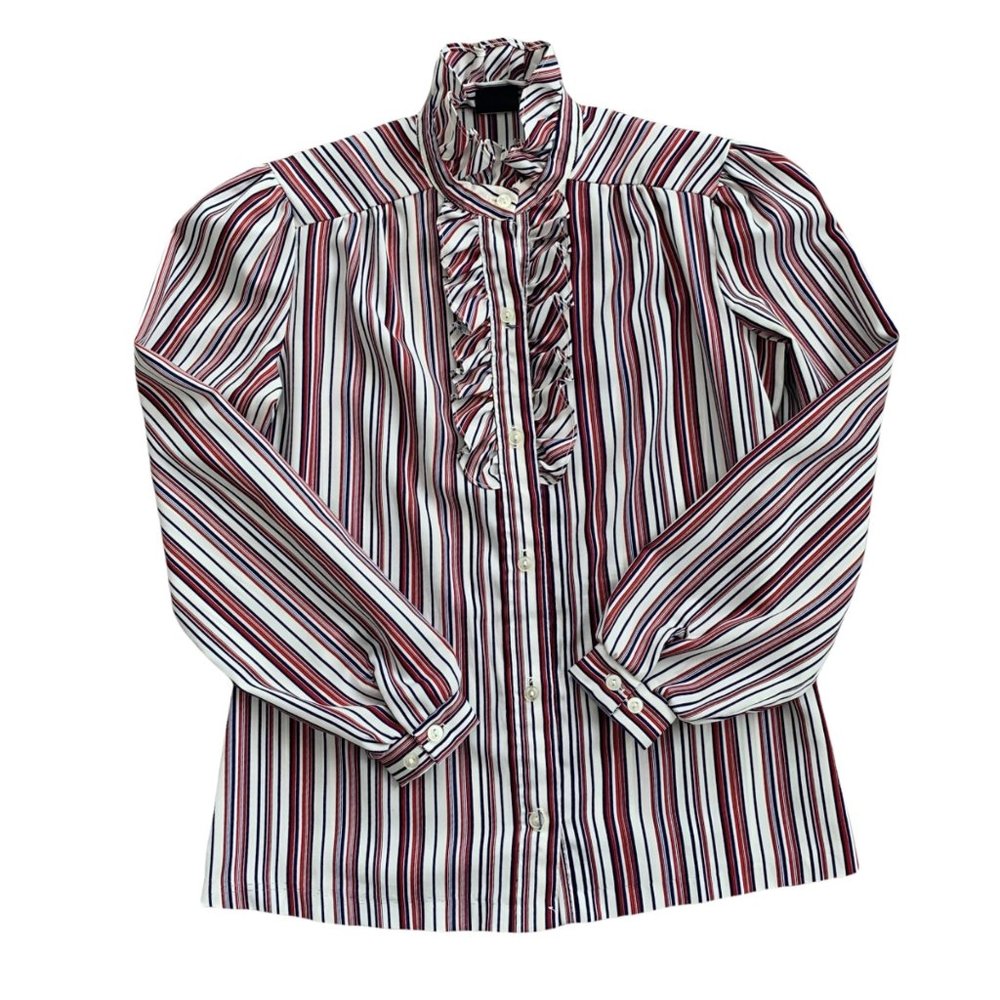 Vintage Striped Ruffle Collar Striped Blouse